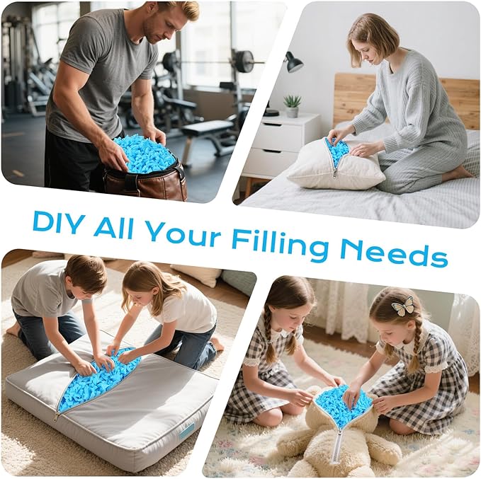 50lbs Bean Bag Filler, Pillow Filler Stuffing, Bean Bag Filling, Shredded Memory Foam Filling, Punching Bag Filler, Foam Refill for Pouf/Ottoman Stuffing/Boxing Bag,Added Gel Particles(Blue)