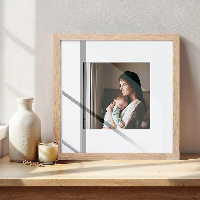 8x8 Oak Wood Picture Frame - 8x8 Photo Frame, 8x8 Picture Frame Wood, Natural Solid Wooden Picture Frames for Wall Art Photo and Prints(1 Pack, Beige)