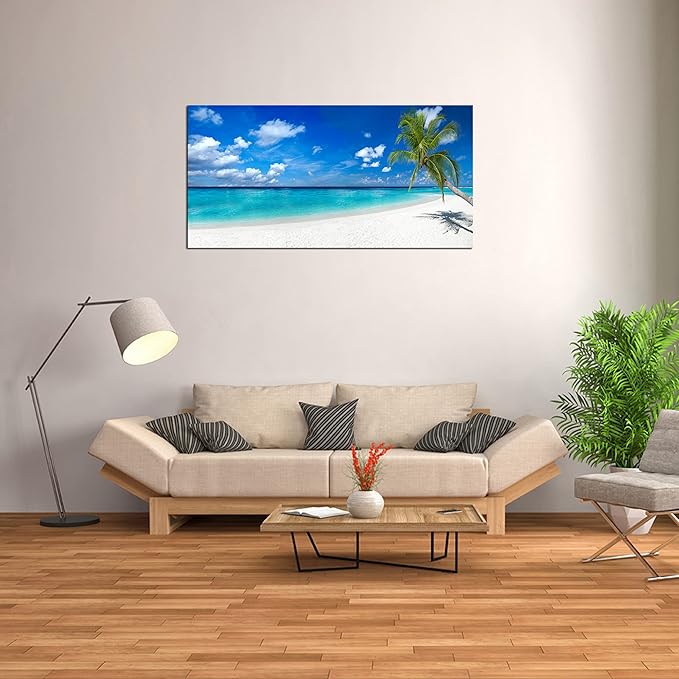 XXMWallArt FC2462 Seascape Wall Art Tropical Paradise Beach With White Sand and Coco Palms Canvas Wall Art Summer Beach Nature Pictures for Living Room Bedroom Home and Office Wall Decor
