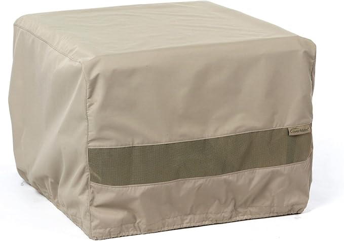 Covermates Outdoor Square Ottoman Cover - Water Resistant Polyester, Drawcord Hem, Mesh Vents, Seating and Chair Covers, 24W x 24D x 18H, Khaki