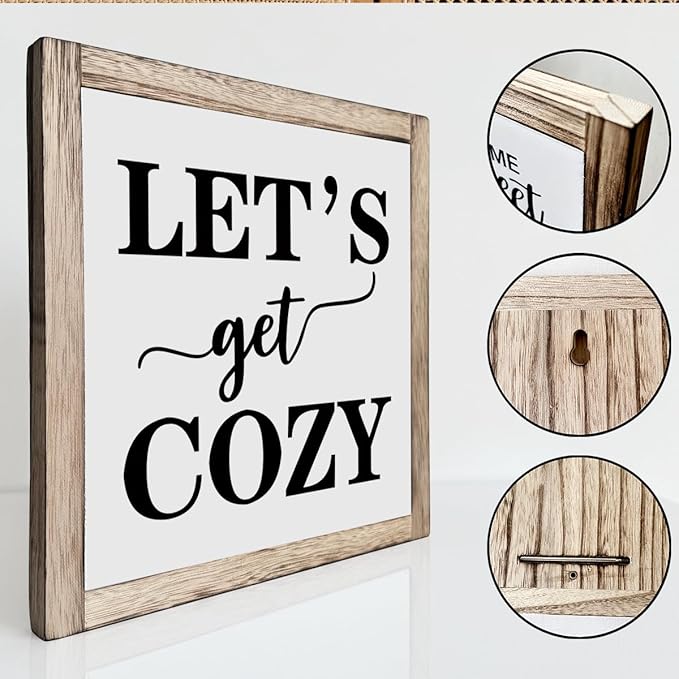 Cozy Bedroom Décor, Let's Get Cozy, Home Décor, Farmhouse Table Décor, Farmhouse Decor for Shelves, Home Decoration Sign for Shelf, Suitable for Placement on Living Room or Bedroom Shelves 9.9inch