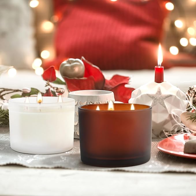 18 OZ Thick Candle Jars for Making Candles 6 Pcs, Empty Jars with Wood Lids for Candle Making, Sample Container, Frosted Brown