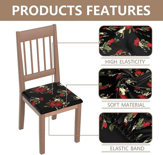 Stretch Dining Chair Seat Covers Set of 8,Dining Chair Slipcovers, Floral Printed Chair Covers,Soft Fabric Washable Upholstered Chair Seat Protector, No Rear Covers for Home Kitchen Dining Room