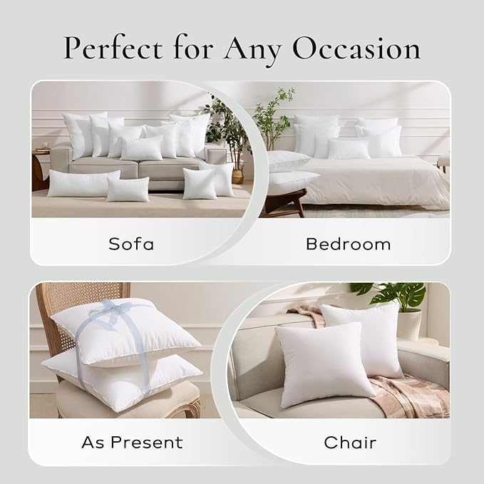 Throw Pillow Inserts (Pack of 2, 20 x 26 Inches, White) - Hypoallergenic 100% Virgin Fiber Lumbar Pillow Form Microfiber Throw Pillows for Bed and Couch Pillows | Indoor Decorative Pillow