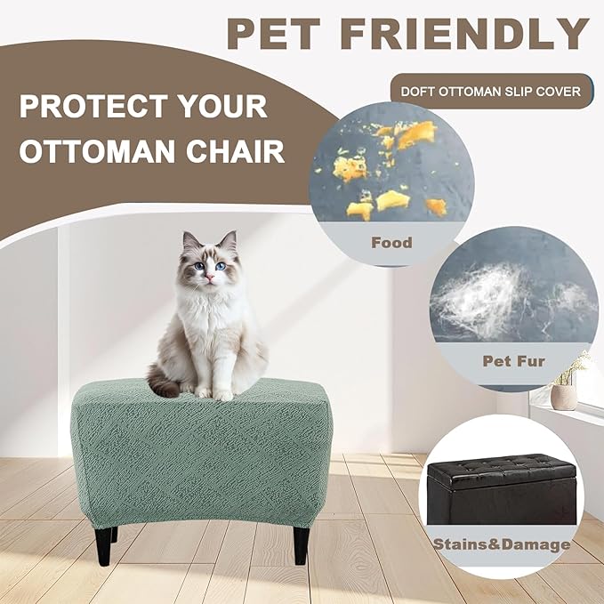 Eco-Ancheng Ottoman Cover Stretch Rectangle Footrest Stool Covers Storage Ottoman Slipcover Ottoman Bench Covers Slip Cover for Foot Stool Footstool Protector with Nonslip Elastic Bottom (04,X-Large)