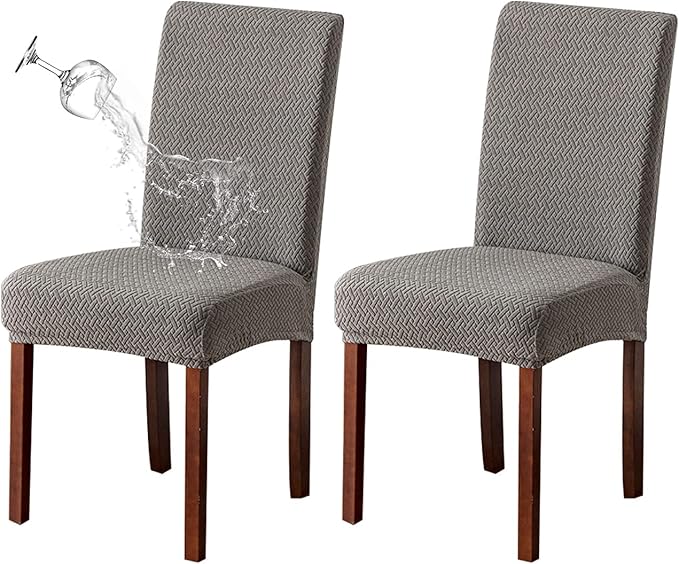 Genina Waterproof Chair Covers for Dining Room Kitchen Chair Covers Parson Dining Chair Slipcover (Gray, 2 PCS)