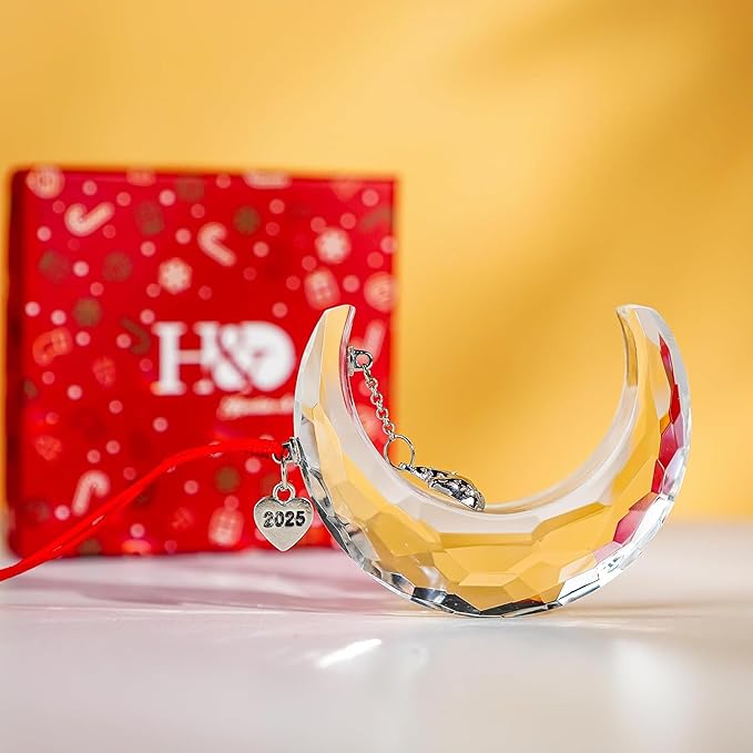 H&D HYALINE & DORA 2025 Christmas Moon Ornament Crystal Christmas Moon Hanging Ornament Clear Crystal Suncatcher Ornament for Xmas Winter Party Home Decor