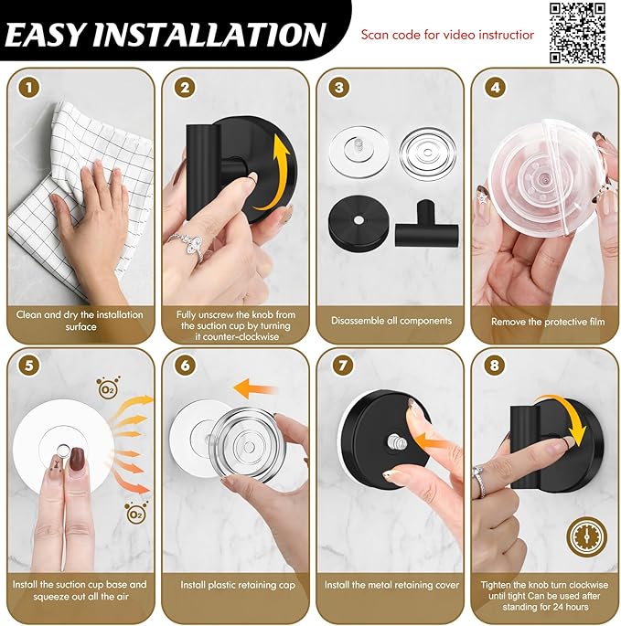 Suction Cup Hooks for Shower,Heavy Duty Shower Towel Suction Hooks,No Drill Wall Mounted Towel Hooks for Bathrooms Wall,Kitchen,Glass,Mirror,Tile to Hang Towels,Robes,Coat-Black(4 Pack)