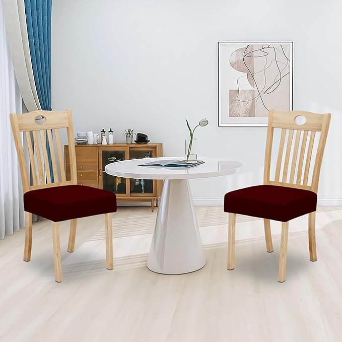 Easy-Going 100% Waterproof Seat Covers for Dining Room Chairs Set of 2, Stretch Chair Seat Slipcovers Protector Removable and Washable Kitchen Dining Chair Covers, Wine