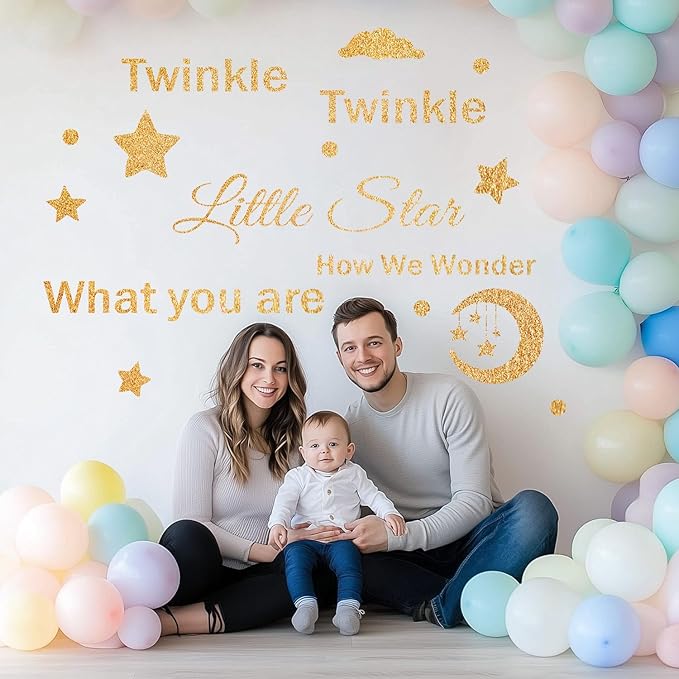 Baby Shower Decorations Star Sign, Welcome Baby Sign Wall Decals Stickers, Twinkle Twinkle Little Star Gender Reveal Party Decor for Arch Backdrop, Gender Reveal Pregnancy Party Supplies