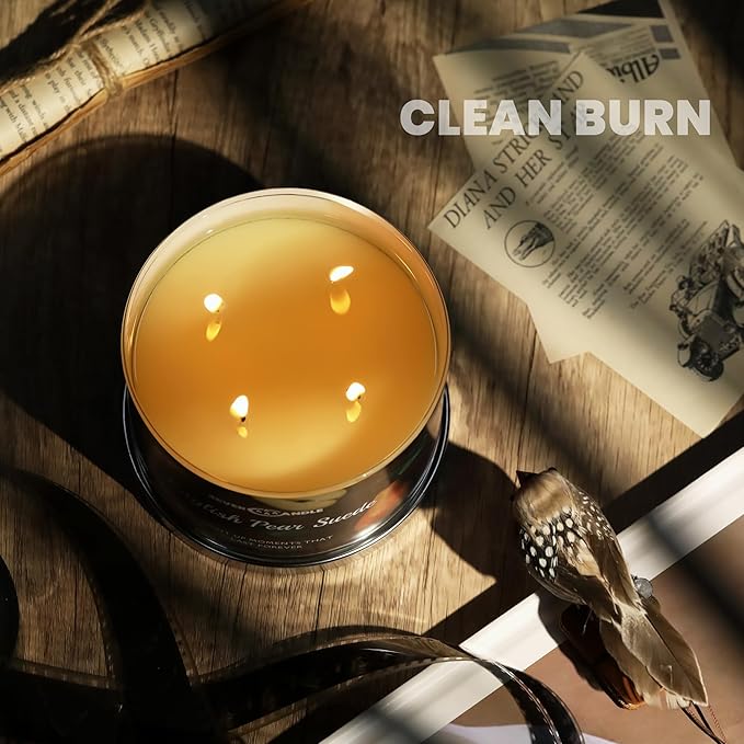 Over 50 Hours Jar Candle - 4-Wick Long-Lasting Scented Candles, 18oz Natural Soy Wax Candle for Home, Candle Gifts for Women & Men, English Pear Suede