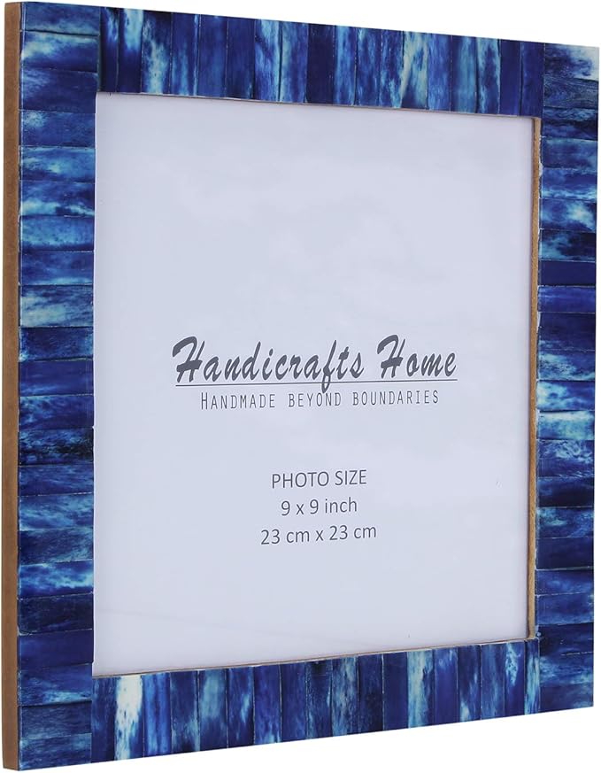 Handicrafts Home 9x9 Blue Picture Frame - Bone Inlay Classic Collection Wall Mount Decorative Picture Frame for Posters, Photos, Diplomas, Certificates, Art Work - Handmade Vintage Home Decor Gift