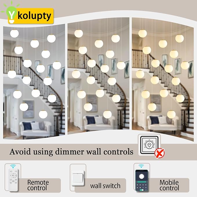 16-Light Gold Chandelier with White Globe Glass Dimmable Ceiling Light Glass Pendant Light for Kitchen Island, Dining Room, Living Room, Entry Hallway