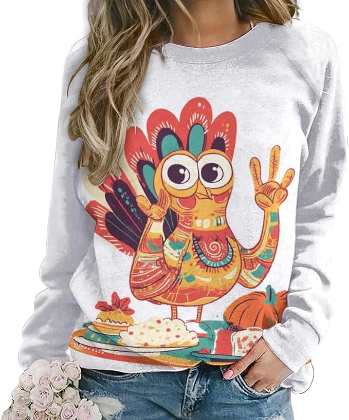 Thanksgiving Sweatshirt for Women Crewneck Pullover Casual Graphic Long Sleeve Shirts Sweater