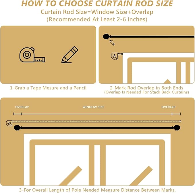 Curtain Rods 28"-48" Adjustable, Gold, Metal, Wall Mounted, Single Window Treatment Rods with Classic Finials