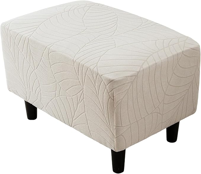 Eco-Ancheng Ottoman Cover Stretch Rectangle Footrest Stool Slipcover Ottoman Bench Covers Jacquard Footstool Protector Covers Storage Ottoman Slipcovers for Foot Stool with Nonslip Elastic Bottom,05