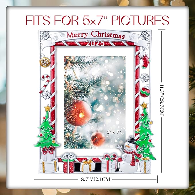 GUOER Picture Photo Frame 5x7 Inch Snowflake Christmas Metal Photo Display Photo Picture Frames with High Definition Glass Front Gift Ideas Tabletop Home Decorative (2025 Merry Christmas)