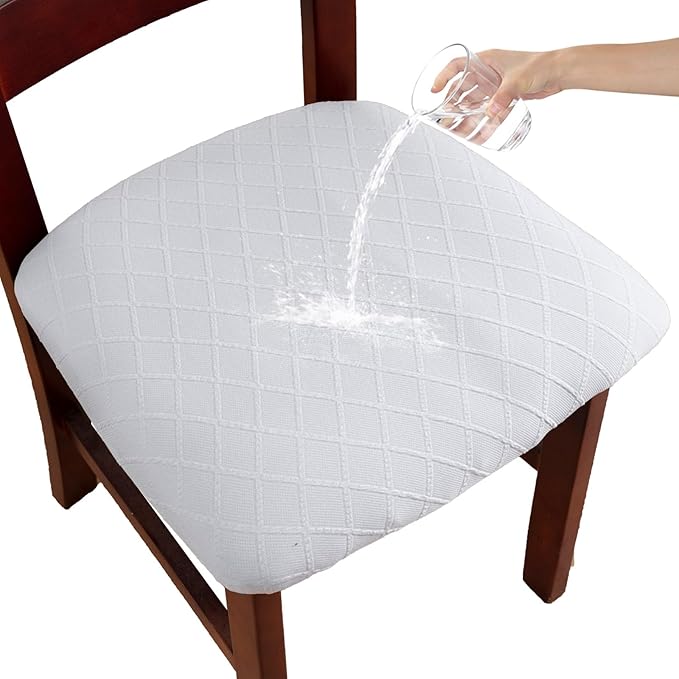 Waterproof Chair Seat Covers Set of 6 for Dining Room, Stretch Removable Washable Dining Chair Seat Slipcovers for Home, Restaurant, Banquet,Kitchen Chair Seat Cushion Protector(White, Large)