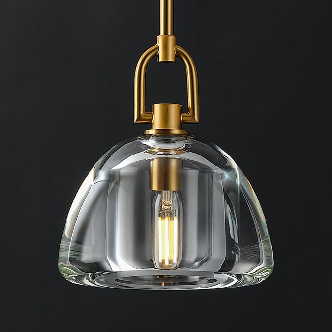 Pendant Light Fixture, 7" Glass Modern Brass Pendant Lights Kitchen Island, Hanging Glass Dome Pendant, Gold Kitchen Pendant Lighting Over Island,E12 Bulb Included
