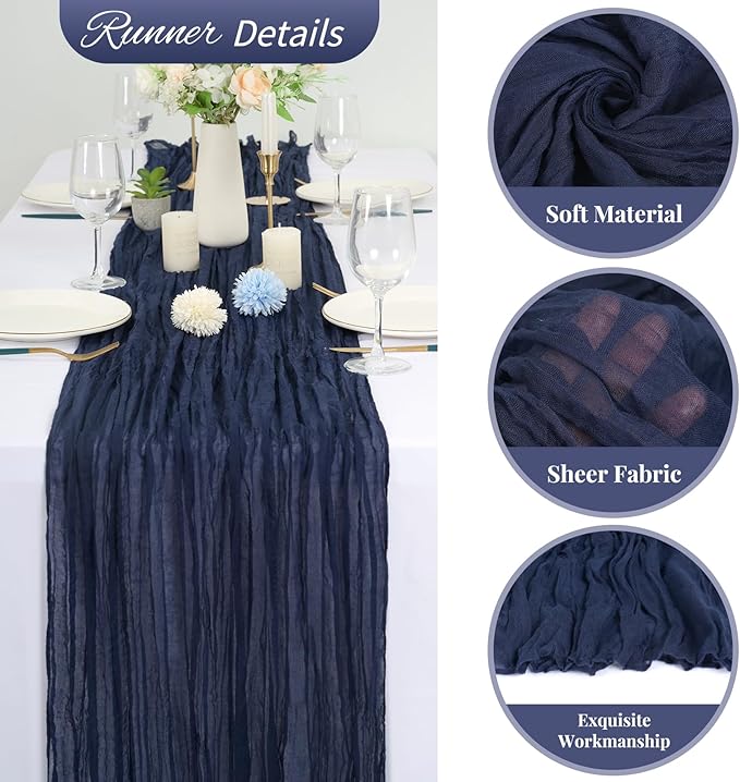 20 Pack Navy Blue Cheesecloth Table Runner 120 Inch 10FT Rustic Boho Gauze Cheese Cloth Table Runner for Wedding Party Baby Shower Thanksgiving Christmas Decoration