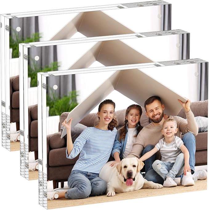 AITEE 8x10 Acrylic Picture Frames 3 Pack, 20% Thicker Block, Clear Picture Frames Freestanding Double Sided Magnetic Acrylic Lucite Frameless Transparent Square Frame Gift for Desktop Display