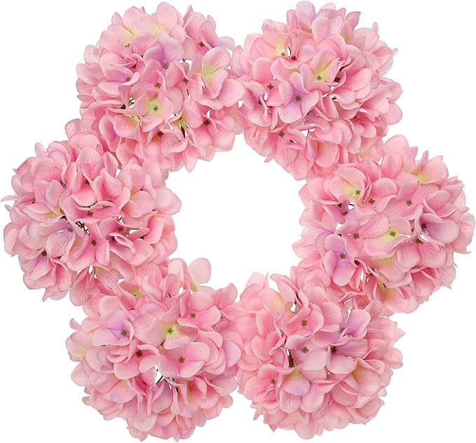 Hollyone 6 Pcs Pink Hydrangea Artificial Flowers Heads with Stems Silk Faux Hydrangea Pink Fake Flowers for Home Indoor Outdoor DIY Floral Wedding Flower Bouquets Kitchen Table Centerpiece Decor