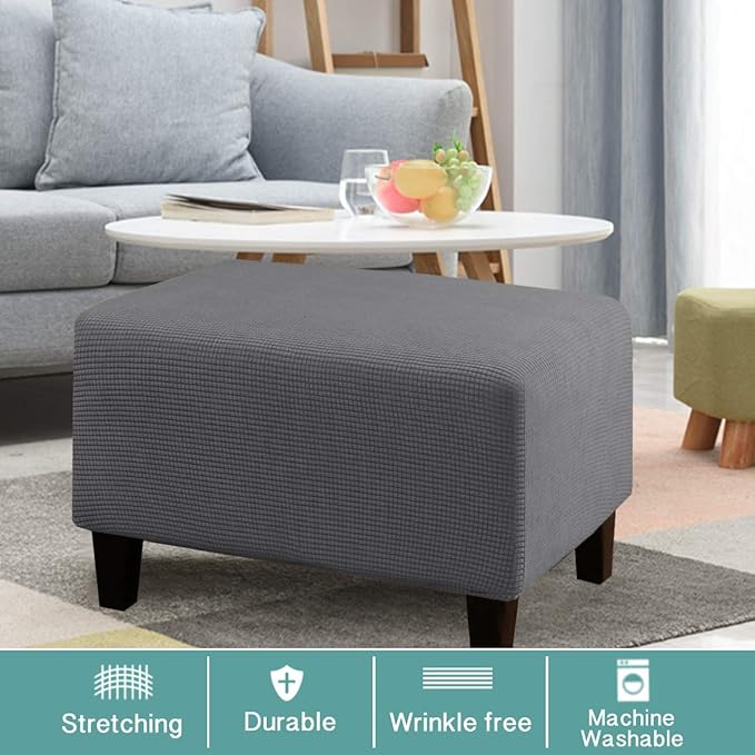 Turquoize Stretch Ottoman Cover Ottoman Slipcover Sofa Cover Footstool Protector Storage Ottoman Covers Furniture Protector Soft Rectangle slipcover with Elastic Bottom (Large,Charcoal Gray)