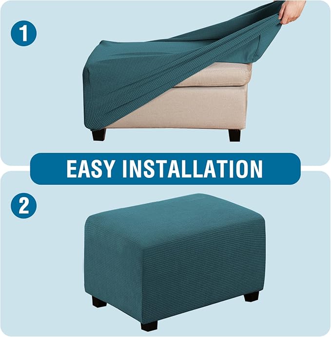 H.VERSAILTEX Ottoman and Sofa Seat Cushion Combined Cover Slipcover Rectangle Sofa Slipcover Fit Length 56'-75' Suitable for L Shaped Seat Cushion Cover or Chaise Part Cover Stretch Thick - Deep Teal