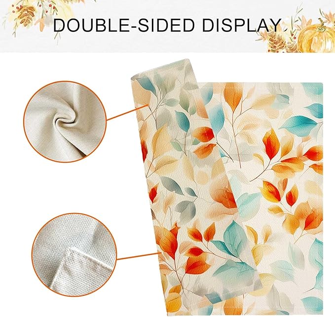 Double Side Set of 4 Eucalyptus Leaves Fall Placemats Seasonal Autumn Harvest Table Mats for Indoor Outdoor Home Party Dining Decor Farmhouse Burlap Table Mats 12x18 Inch #WP024