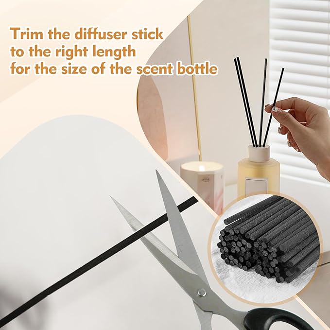 120 Pcs Reed Diffuser Sticks, 7.87 Inch Black Fibre Diffuser Sticks, Thick Reeds for Diffuser, Essential Oil Diffuser Sticks Refill for Aroma Fragrance Home Office Spa
