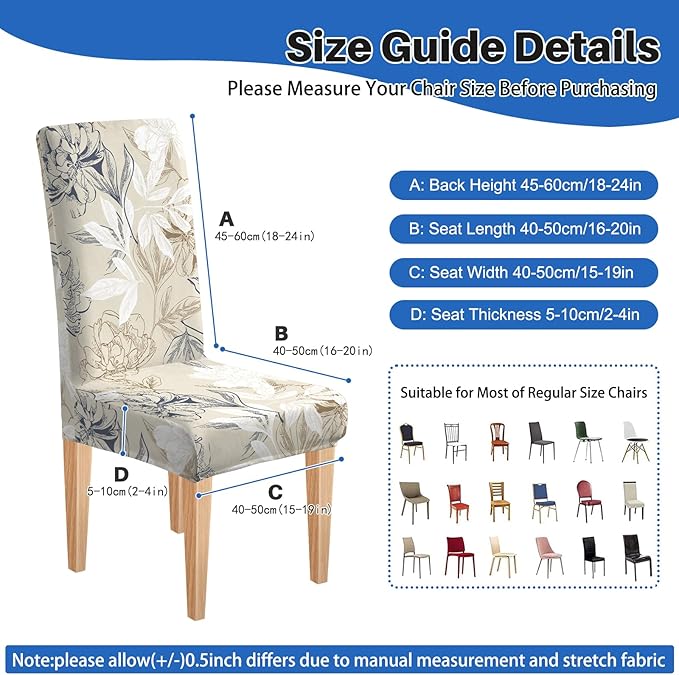Dioxide High Stretch Chair Covers for Dining Chairs, Washable Dining Chair Covers Set of 6, Soft Kitchen Chairs Seat Covers, Parsons Chair Slipcovers Protectors for Home Hotel Restaurant Banquet