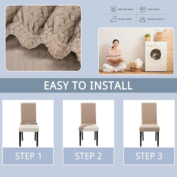 Chair Covers for Dining Room Set of 4, Washable Parson Chairs Slipcover Kitchen Seat Protector for Home, Party, Hotel, Banquet (Starlink Khaki)