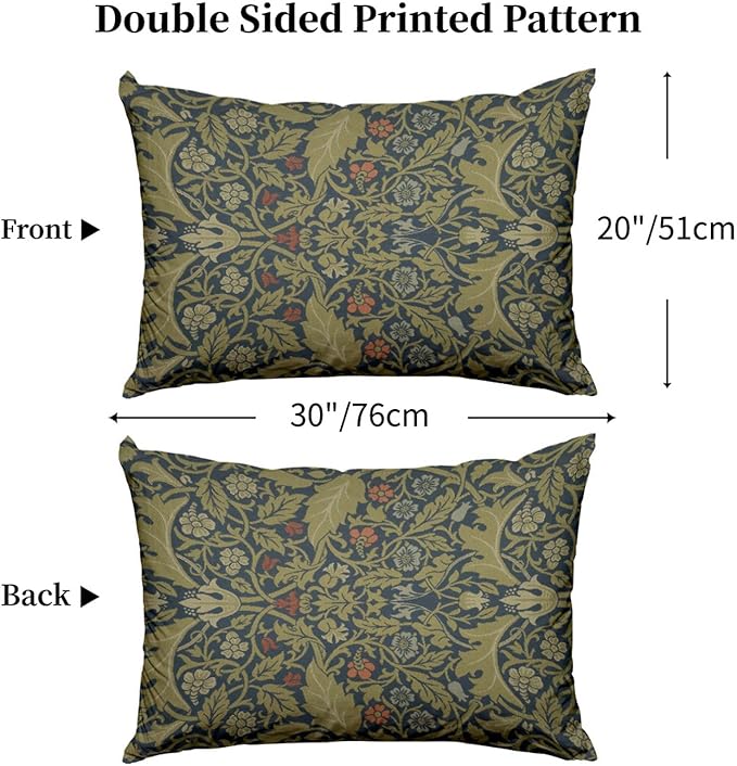 William Morris Pillow Protectors with Zipper Standard Size Vintage Floral Botanical Print Pillow Covers Set of 2 Dark Green Plant Leaf Pillowcases Mid Century Modern Bed Pillow Covers 20"x30"