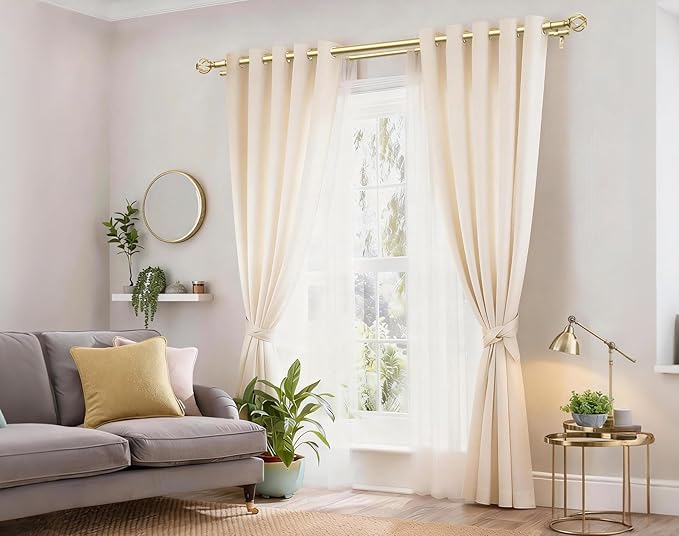 KAMANINA 1 Inch Double Curtain Rod 72 to 144 Inches (6-12 Feet), Gold Curtain Rods for Windows 66 to 120, Heavy Duty Telescoping Drapery Rod with Twisted Cage Finials