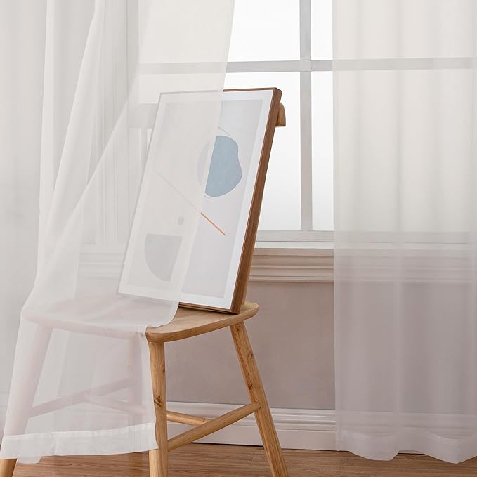 Gwine Ivory Sheer Kitchen Curtains 36 Inch Length, Light Filtering Voile Soft Airy Small Cafe Curtains, Short Window Curtain for Bathroom Basement, 42x36 inch, 2PCS