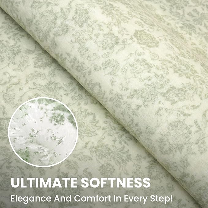 2x6 Washable Runner Rug for Hallways, Light Sage Green and Ivory Soft Neutral Vintage Kitchen Rugs with Non-Slip, Non-Shedding Distressed Floral Rug for Bedroom Kitchen Porch Laundry Entryway