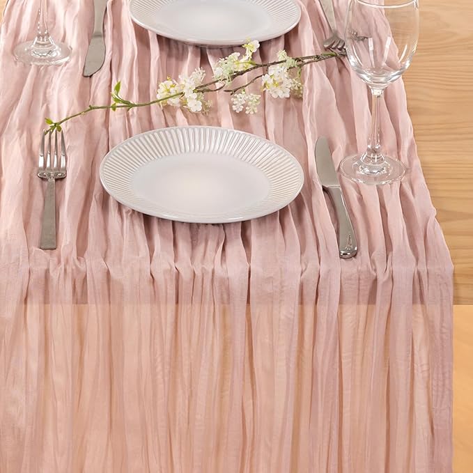 MLMC 3 Pack Pink Valentines Table Runner Dusty Pink Cheesecloth Table Runner 10ft Rustic Gauze Cheese Cloth Centerpiece Decor 35x120 Inches for Wedding Bridal Baby Shower Birthday Party Decor