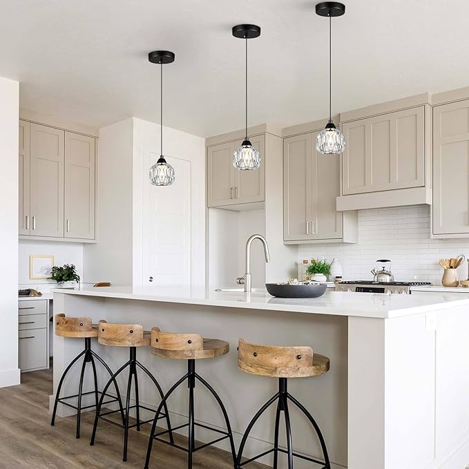 Crystal Chandeliers for Dining Room Lights Fixture Over Table, 3 Pack Black Modern Pendant Light Fixture，Crystal Pendant Lighting for Kitchen Island Bathroom Bar