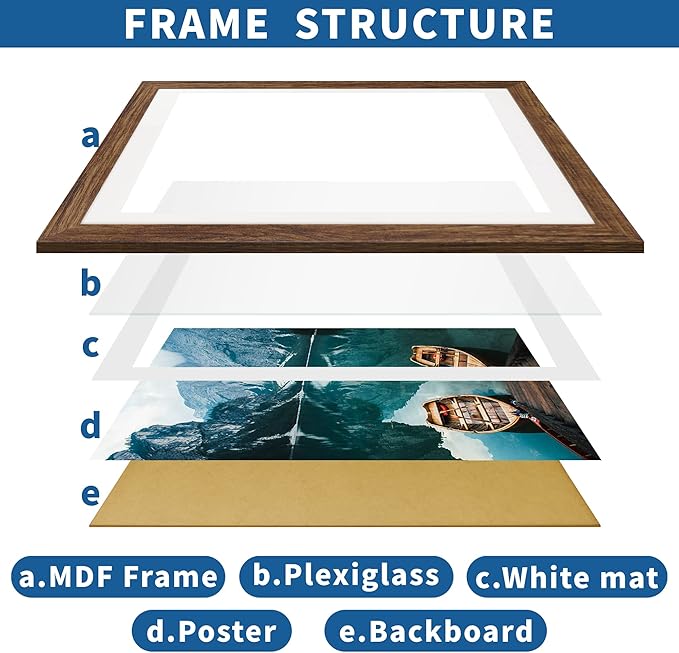 22x28 Frame Set of 2, Rustic Brown Wood Style - Display 18x24 Picture Frame with Mat or 22 x 28 Poster Frame without Mat, Wall Mounting Horizontal and Vertical