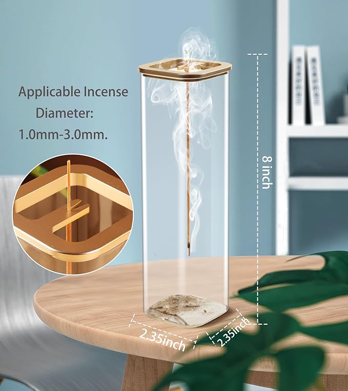 Insence-Stick Holder [Anti-Ash Flying], Modern Incense Burner Holder with Removable Glass Ash Catcher, for Home Decor Yoga Meditation (2 Pack Champagne Gold)