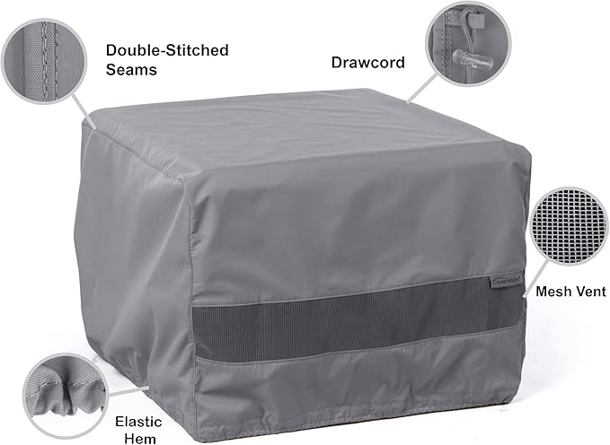 Covermates Outdoor Square Ottoman Cover - Water Resistant Polyester, Drawcord Hem, Mesh Vents, Seating and Chair Covers, 26W x 26D x 25H, Charcoal