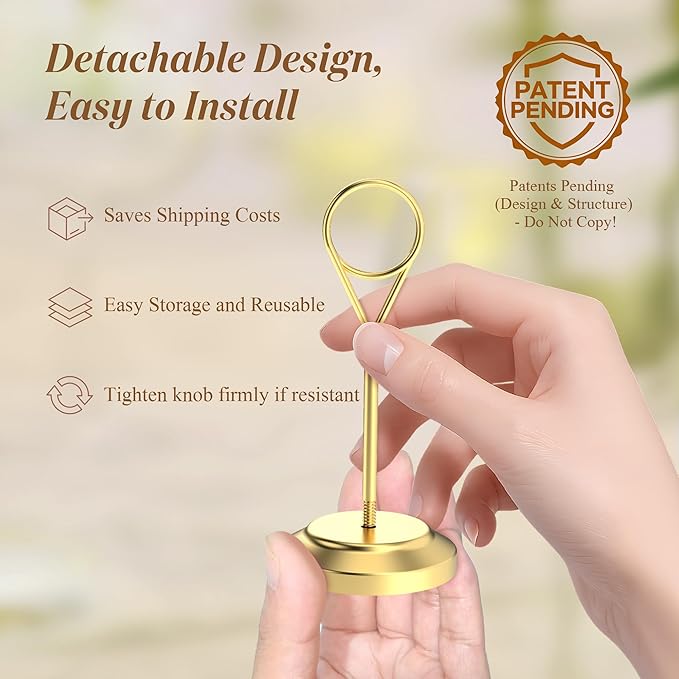 12 Pcs Gold Table Number Holders, 4 Inch Tall Place Card Holders for Table, Sturdy Photo Picture Holders with Anti-Tip Base for Wedding Reception, Party, and Event Centerpiece
