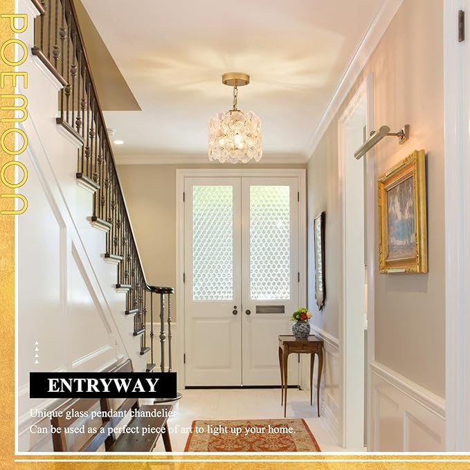 2-Pack Gold Glass Pendant Light Modern 1-Light Flower Small Ceiling Pendant Lighting for Kitchen Island Sink Dining Room Bedroom Entryway Hallway, E26
