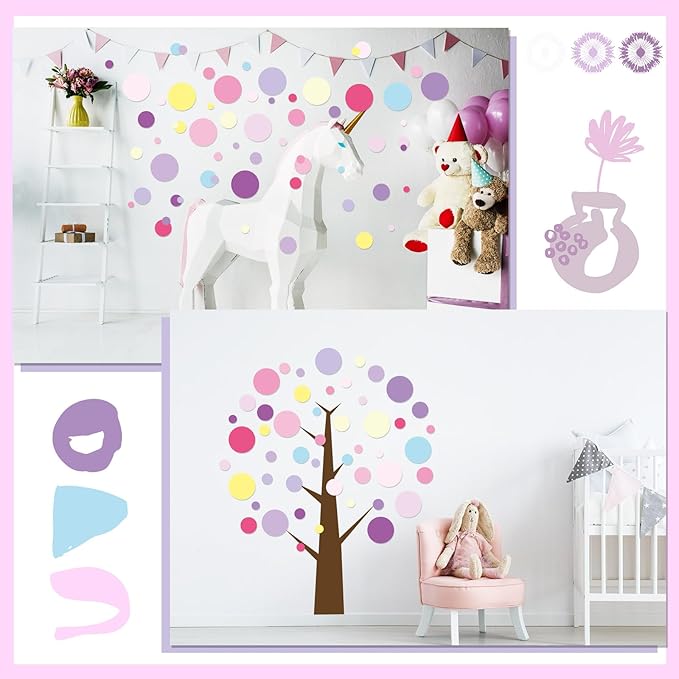 Zonon 264 Pcs Polka Dot Wall Decals for Classroom Decor Kids Circle Wall Sticker Vinyl Peel and Stick Colorful Removable for Nursery Bedroom Playroom Living Room(Pink and Purple)