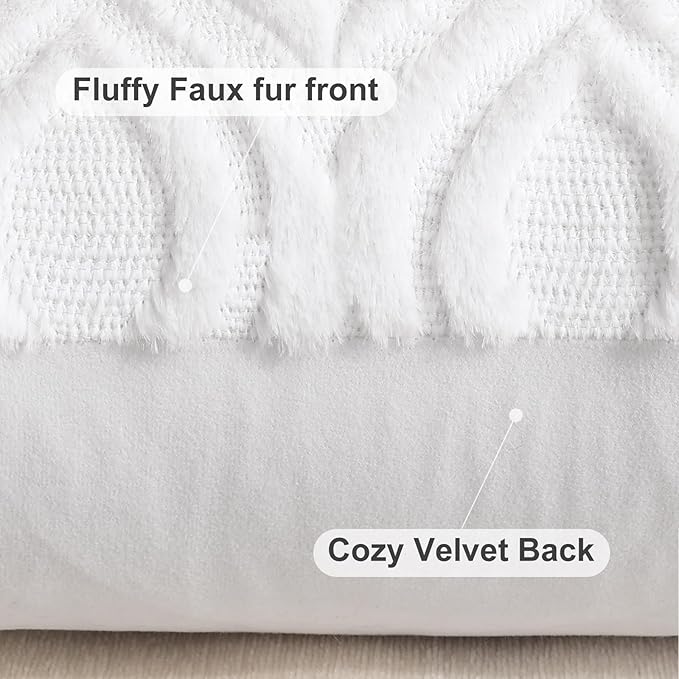 decorUhome Throw Pillow Covers 18x18 Inch Set of 2, Soft Plush Faux Wool White Solid Couch Pillow Covers, Accent Farmhouse Neutral Square Pillow Cases for Sofa Bed Living Room