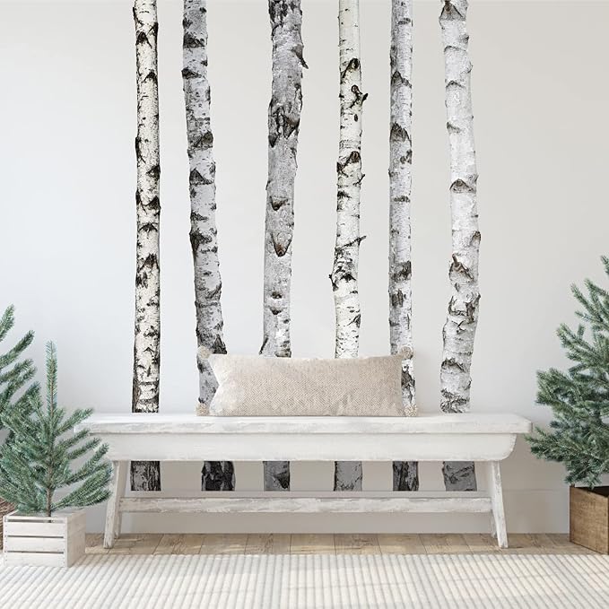 70 Inches Giant Tree Wall Decal White Birch Tree Wall Sticker Large Trees Decals Peel and Stick Woodland Forest Tree Sticker Nature Trees Stickers for Bedroom Nursery Living Room