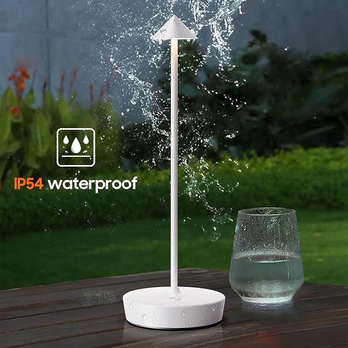 Rechargeable Cordless Table Lamp, 6000mAh LED Battery Operated Desk Lamp Touch 3 Color Stepless Dimming Portable Outdoor Waterproof Table Light for Patio/Restaurant/Dining/Home (White)