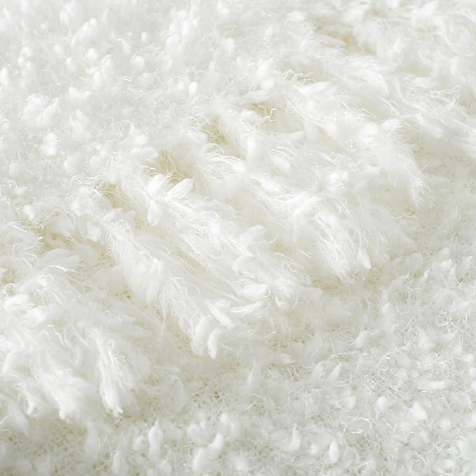 Winter Knit Throw Blanket Fluffy Fuzzy Soft Lightweight Cozy Farmhouse Tassels Chunky Knitted Throws for Couch Sofa Bed (White, 50"x60")