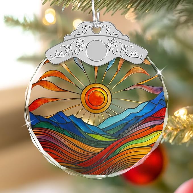 Christmas Ornaments - Sunset Stained Glass Ornament - Xmas Decor - Ornaments for Christmas Tree - Holiday Presents - Gift Exchange Ideas - Car Hanging Decoration - Wine Bottle Decor