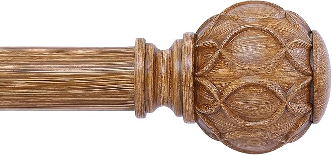 Wood Curtain Rods 66 to 120 Inch,1 Inch Adjustable Long Curtain Rod,Netted Wooden Window Curtain Rods,Farmhouse Rustic Heavy Duty Brown Wood Grain Decorative Drapery Rods 66-120"
